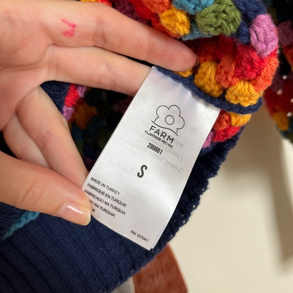 Farm Rio Rainbow Squares Crochet Sweater Size S - Picture 4 of 5